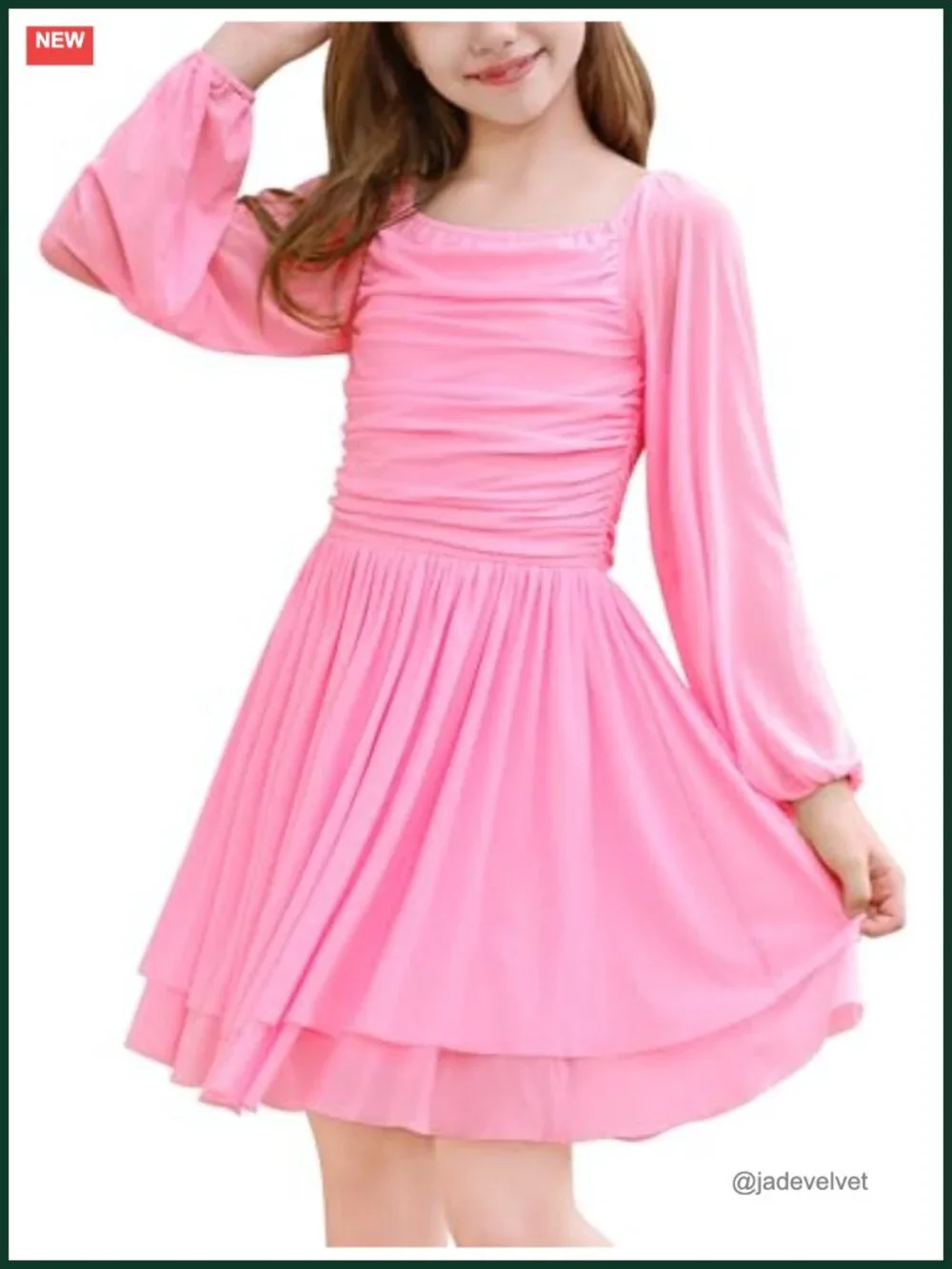 Girls Long Sleeve Formal Dress Ruched Flowy Birthday Party Prom